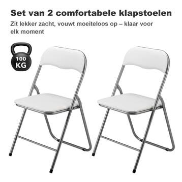 Bardi 2 Delige Klapstoelen Set PVC - WIT - 100KG Per Stuk, Verzenden, Nieuw, Wit, Kunststof