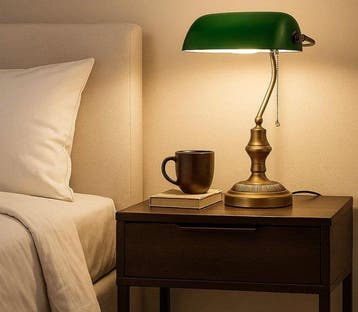 Bankierslamp - kleur brons of oud koper, Verguld messing