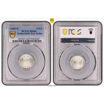 Nederlands-Indië. 1/4 Gulden 1945 PS in PCGS slab MS66