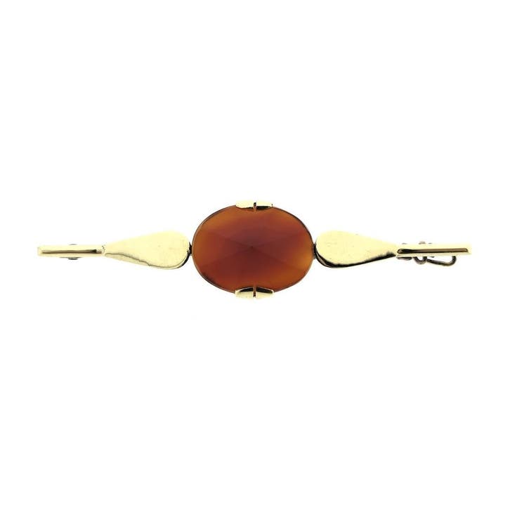 Gouden broche met carneool, Sieraden, Tassen en Uiterlijk, Broches, Goud, Gebruikt, Met edelsteen, Goud, Ophalen of Verzenden