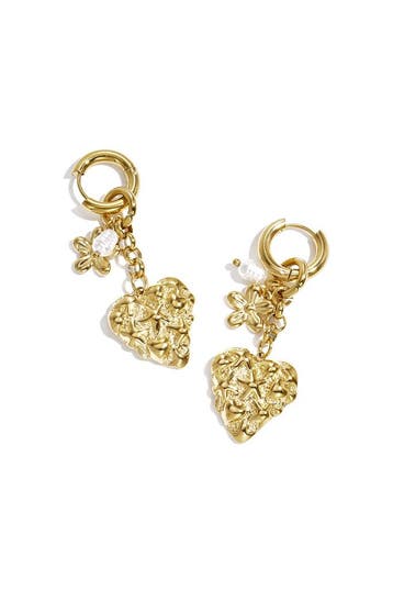 Goudlief Oorringen met bloem hart en parel hanger, Verzenden, Nieuw, Zilver, Overige materialen