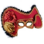 Oogmasker Venetië met hoed goud / zilver / rood - Rood, Verzenden, Nieuw