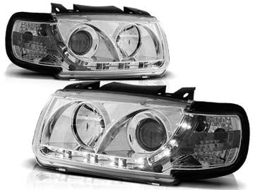 Koplampen VW Polo 6N DRL look Devil Eyes Chroom, Ophalen of Verzenden, Nieuw