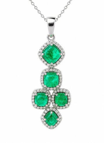 Ketting met hanger Platina - 3.91ct. tw. Smaragd - Diamant -