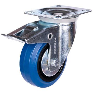 Zwenkwiel heavy + rem 100mm blauw model, Verzenden, Nieuw