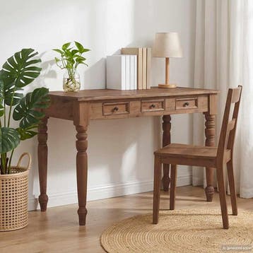 vidaXL Bureau met lades 117x57x75 cm massief mahoniehout, Verzenden, Nieuw