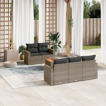 vidaXL 6-delige Loungeset met kussens poly rattan grijs, Verzenden, Nieuw, Loungeset