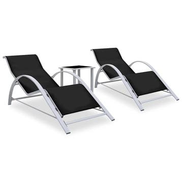 vidaXL Ligbedden 2 st met tafel aluminium zwart, Verzenden, Nieuw