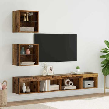 vidaXL TV Wand Eenheden met LED 5 st Oud hout Bewerkt hout, Minder dan 50 cm, Verzenden, Nieuw, Minder dan 100 cm