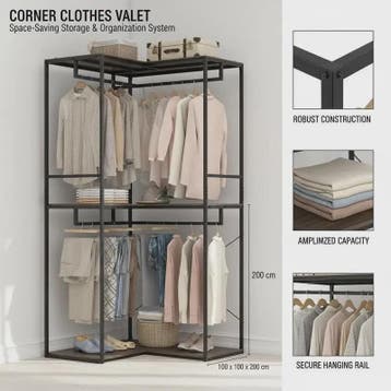 Hoek Kledingrek Wardrobe met Opslagplanken en Hangrail - 100, Verzenden, Nieuw