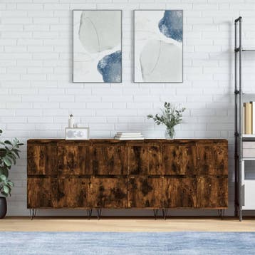 vidaXL Dressoirs 3 st bewerkt hout gerookt eikenkleurig, Verzenden, Nieuw, Overige houtsoorten, Minder dan 50 cm