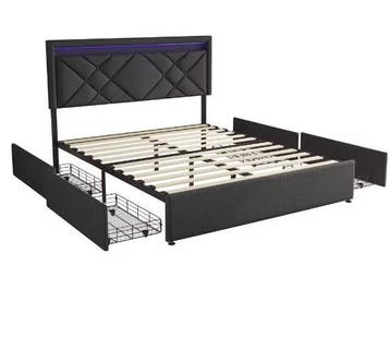Modern Tweepersoonsbed  Linnen Bekleding, 4Lades, LED en USB, Huis en Inrichting, Slaapkamer | Bedden, Verzenden, Nieuw