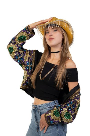 Cowboyhoed Goud Strass Steentjes Zwarte Cowgirl Western Hoed, Ophalen of Verzenden, Nieuw, Carnaval