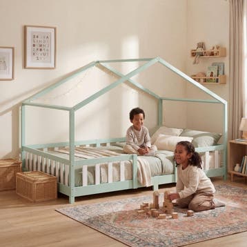 Kinderbed Treviolo huisbed 120x200 cm mint en wit [en.casa], Verzenden, Nieuw