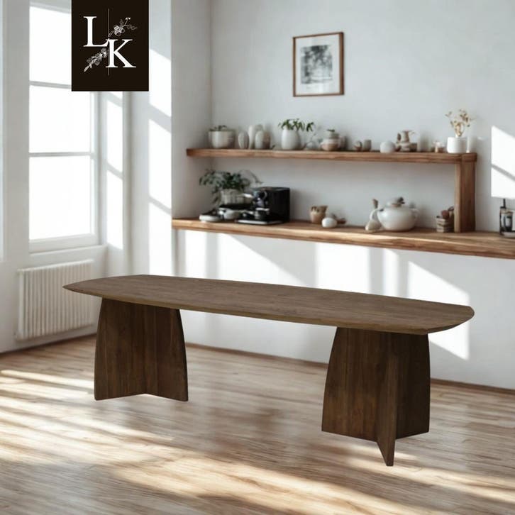 Japandi eettafel – massief teakhout – maatwerk mogelijk, Huis en Inrichting, Tafels | Eettafels, 50 tot 100 cm, 200 cm of meer