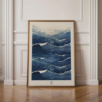 Abstracte Blauwe Golven Canvas Poster - Japandi Zen Stijl Wa, Verzenden, Nieuw