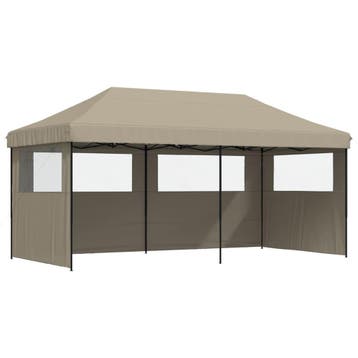 vidaXL Partytent inklapbaar pop-up met 3 zijwanden taupe, Tuin en Terras, Verzenden, Nieuw, Partytent