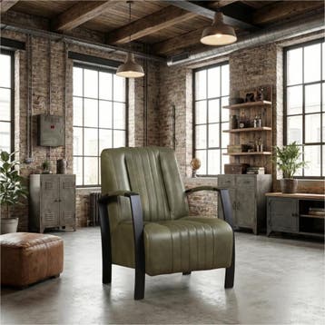 Leren fauteuil Glamour - Granada Moss (olijf/groen), Nieuw, Ophalen of Verzenden, 50 tot 75 cm, Industrieel, Modern, Retro