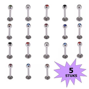 Fako Bijoux - Labret Piercing - Kristal - 3mm - Set - 5, Sieraden, Tassen en Uiterlijk, Piercings, Verzenden, Nieuw