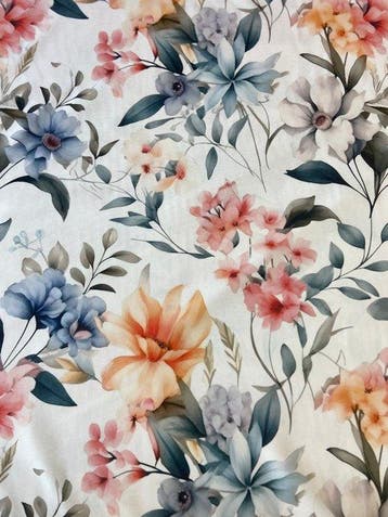 !!NIEUW!! Textiel met aquarelachtige bloemprint in een