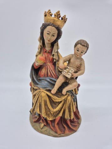 Holzskulptur, Thronende Madonna mit Kind - Figuur - Hout, Antiek en Kunst
