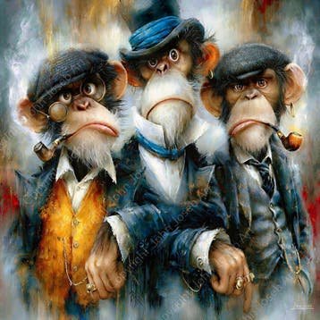 John Joseb Art glasschilderij grappige apen in pak, humor, 50 – 75, Oorspronkelijke maker, Verzenden, Nieuw
