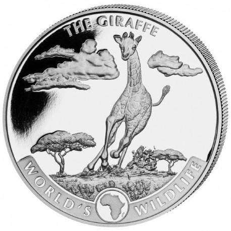 Congo Wildlife Giraffe 1 oz 2019 (30.000 oplage), Postzegels en Munten, Munten | Afrika, Losse munt, Zilver, Overige landen, Verzenden