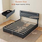 LIVSK Tweepersoonsbedframe met LEDverlichting en USB-aanslui, Huis en Inrichting, Verzenden, Nieuw