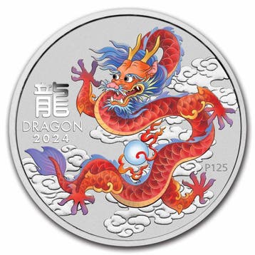 Lunar III - Coloured - Year of the Dragon - Red - 1 oz 2024, Verzenden, Losse munt, Zilver