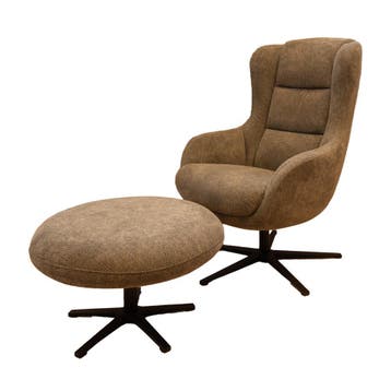 Relaxfauteuil Gino met hocker in groen stof, 25% korting, Verzenden, Minder dan 75 cm, Nieuw, Stof