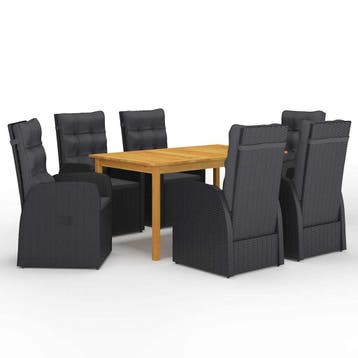 vidaXL 7-delige Tuinset zwart, Tuin en Terras, Tuinsets en Loungesets, 6 zitplaatsen, Nieuw, Tuinset, Verzenden