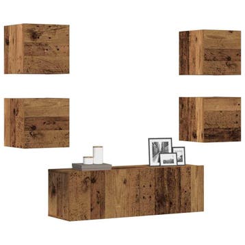 vidaXL 5-delig Tv-meubelset wandmontage bewerkt hout oud, Verzenden, Nieuw