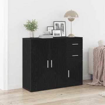 vidaXL Dressoir zwart eiken 91x29,5x75 cm bewerkt hout, Huis en Inrichting, Verzenden, Nieuw, Overige houtsoorten