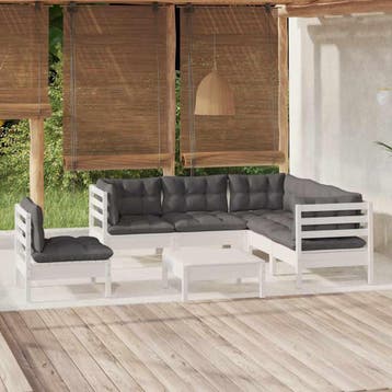 vidaXL 6-delige Loungeset met kussens grenenhout wit, Verzenden, Nieuw, 6 zitplaatsen, Loungeset