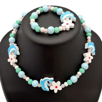 Fako Bijoux - Kinderketting en Armband - Hout - Dolfijntjes, Verzenden, Nieuw
