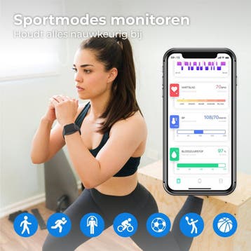 2dekans | Nuvance - Smartwatch Heren & Dames met Bluetooth -, Ophalen of Verzenden, Zo goed als nieuw, Zwart, Nuvance