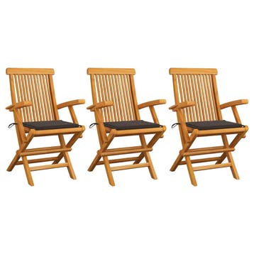 vidaXL Tuinstoelen 3 st met taupe kussens massief teakhout, Tuin en Terras, Tuinstoelen, Verzenden, Nieuw, Teakhout