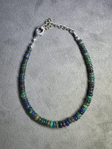 Armband met zwarte opalen uit Ethiopië, glad + 925 zilver -