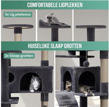 Krabpaal Voor Katten Met 7 Niveaus - 137x50x50 CM - grijs -, Ophalen of Verzenden, Zo goed als nieuw