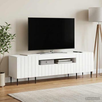 vidaXL LED tv-meubel ZWOLLE 153 x 35 x 43 cm Wit Bewerkt, Minder dan 50 cm, Verzenden, Nieuw, Minder dan 100 cm