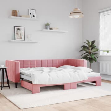 vidaXL Slaapbank met onderschuifbed 80x200 cm fluweel roze, Eenpersoons, Verzenden, Nieuw, 80 cm