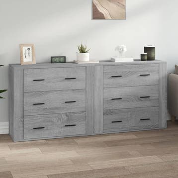 vidaXL Dressoirs 2 st bewerkt hout grijs sonoma eikenkleurig, Huis en Inrichting, Kasten | Dressoirs, Verzenden, 150 tot 200 cm