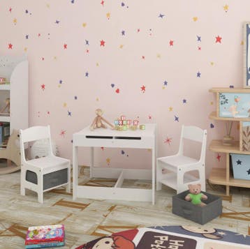 Wit Kinderbureau met 2 Stoelen – Omkeerbaar en Opbergruimte, Verzenden, Nieuw