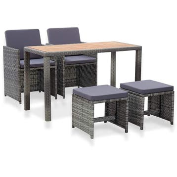 vidaXL 5-delige Tuinset poly rattan en acaciahout antraciet, Verzenden, Nieuw, Tuinset