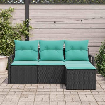 vidaXL Bankstel 4 pcs Zwart poly rattan, Verzenden, Nieuw, Rotan, 4 zitplaatsen