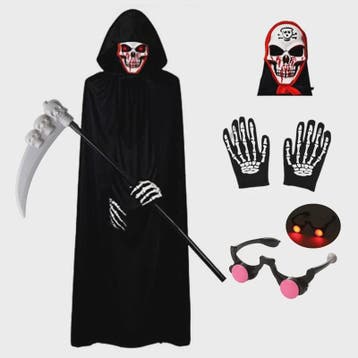 Griezelige Grim Reaper Kostuum voor Kinderen met Gloeiende R, Verzenden, Nieuw