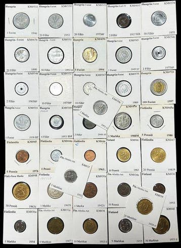 Finland, Hongarije. 38 Coins | Post-WWI Fillér, Aluminium