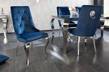 Design stoel MODERN BAROK koningsblauw fluweel met zilveren, Ophalen of Verzenden, Nieuw