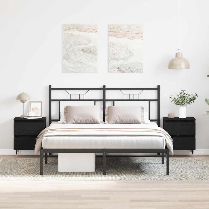 vidaXL Nachtkastje 2 pcs Zwart Eiken 40 x 35 x 50 cm Bewerkt, Huis en Inrichting, Slaapkamer | Nachtkastjes, Nieuw, Minder dan 45 cm