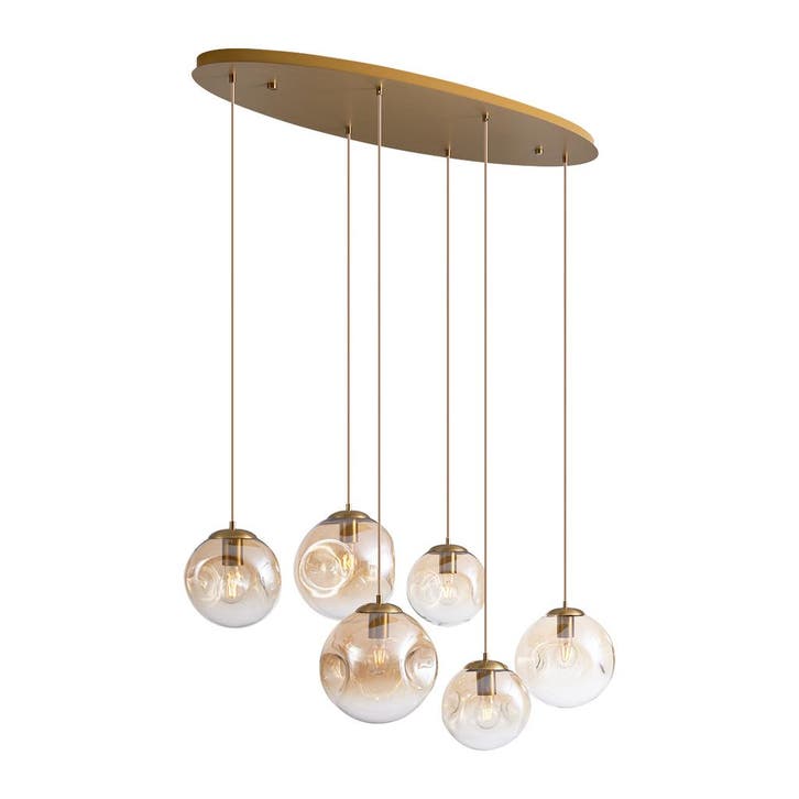 Art deco hanglamp messing met ovale plafondplaat en amber, Huis en Inrichting, Lampen | Hanglampen, Nieuw, Glas, Verzenden